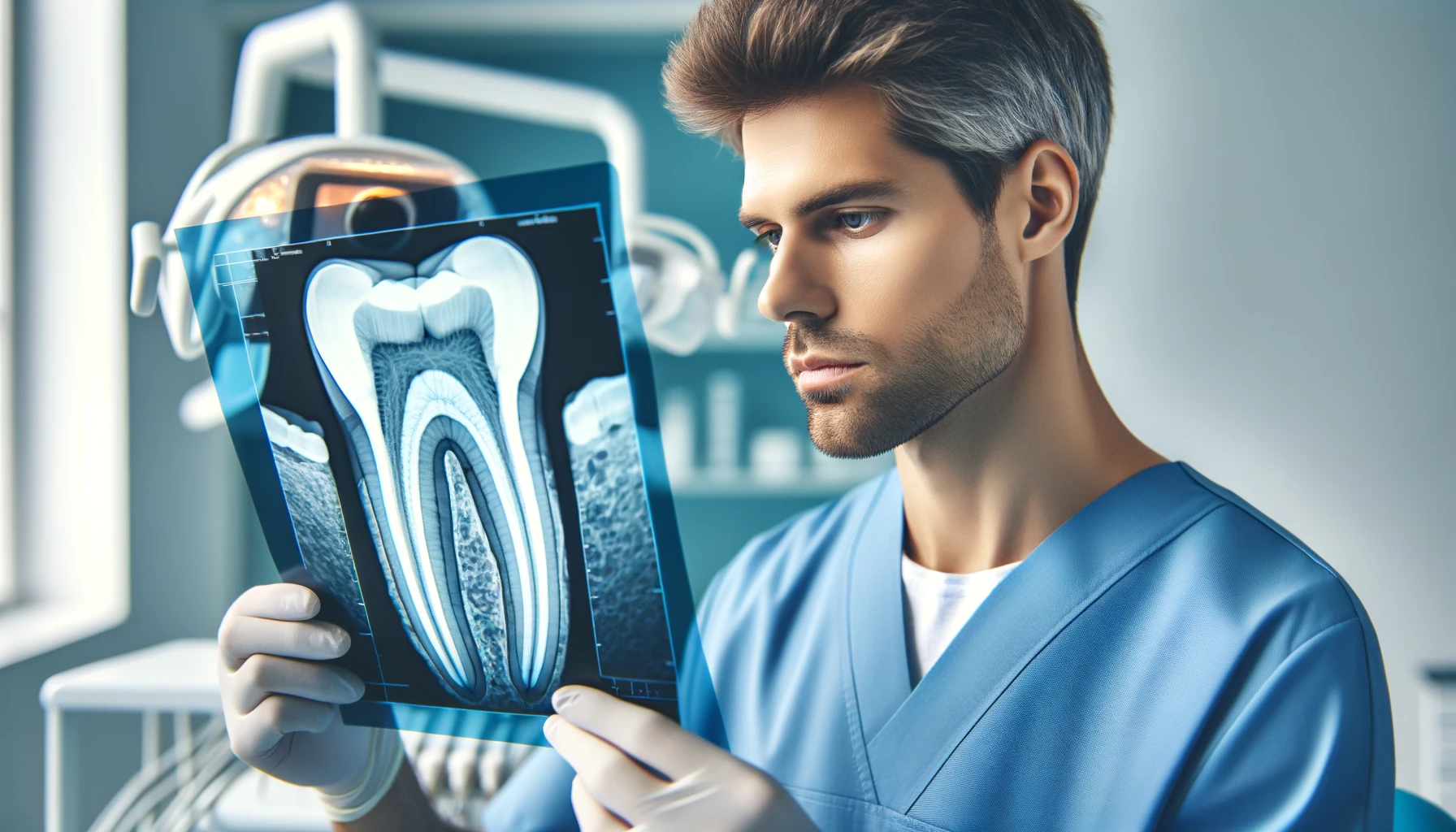 Tannlege som ser på et røntgenbilde