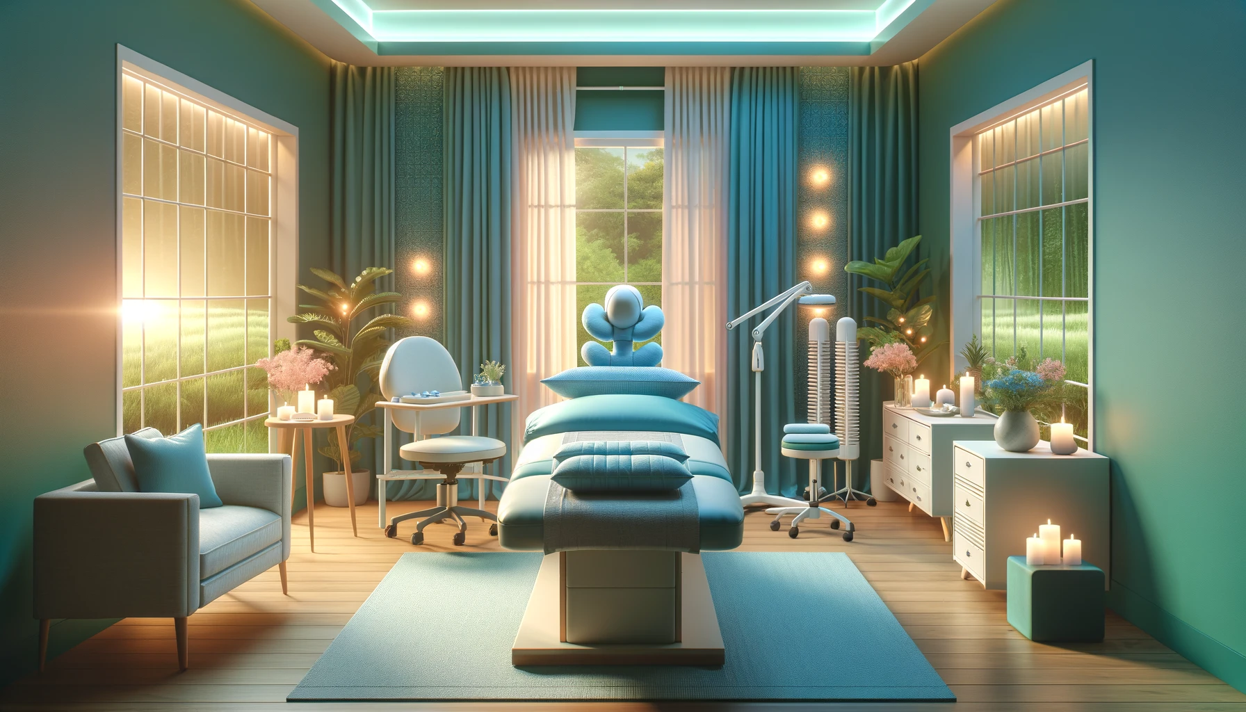 Fredelig terapirom designet for lindring av hodepine og nakkesmerter