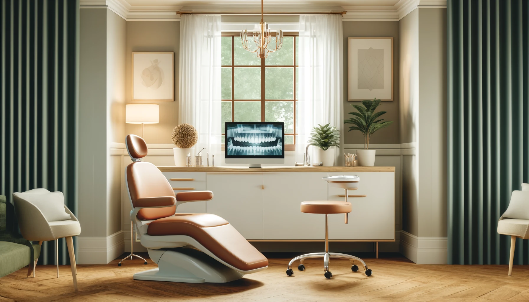 Koselig konsultasjonsrom hos tannlegen i skandinavisk stil, klart for oppfølging