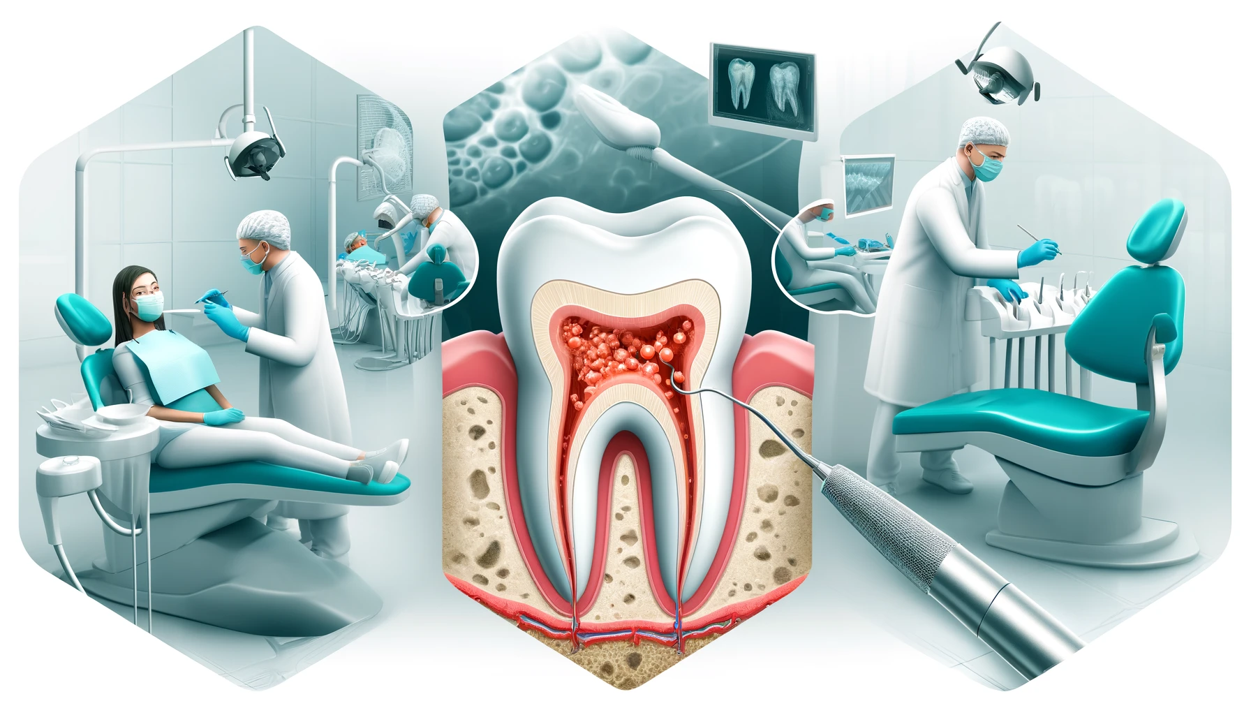 Behandling av patologisk tap av tannsubstans hos tannlegen, uten tekst eller ord i bildet