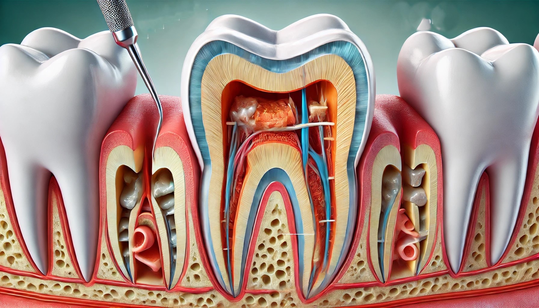 Illustrasjon av hvordan rotfylling redder en tann med store fyllinger.