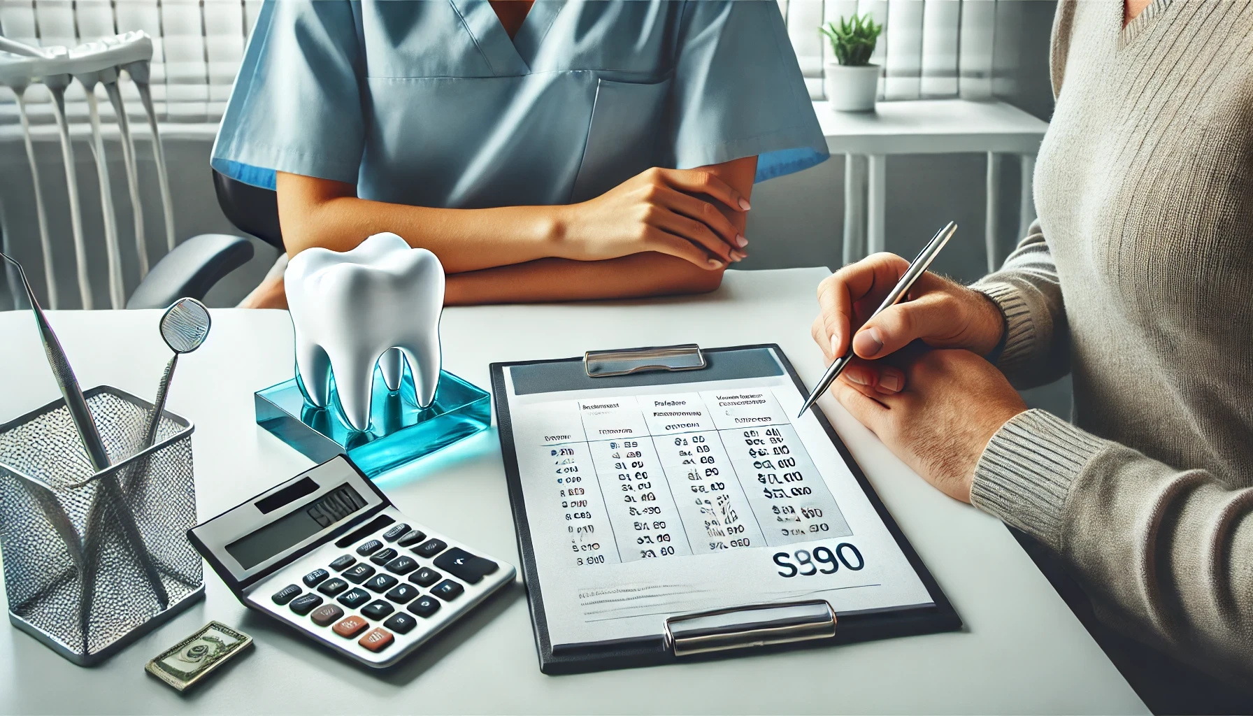 Moderne tannklinikk med konsultasjon og vurdering av behandlingskostnader.