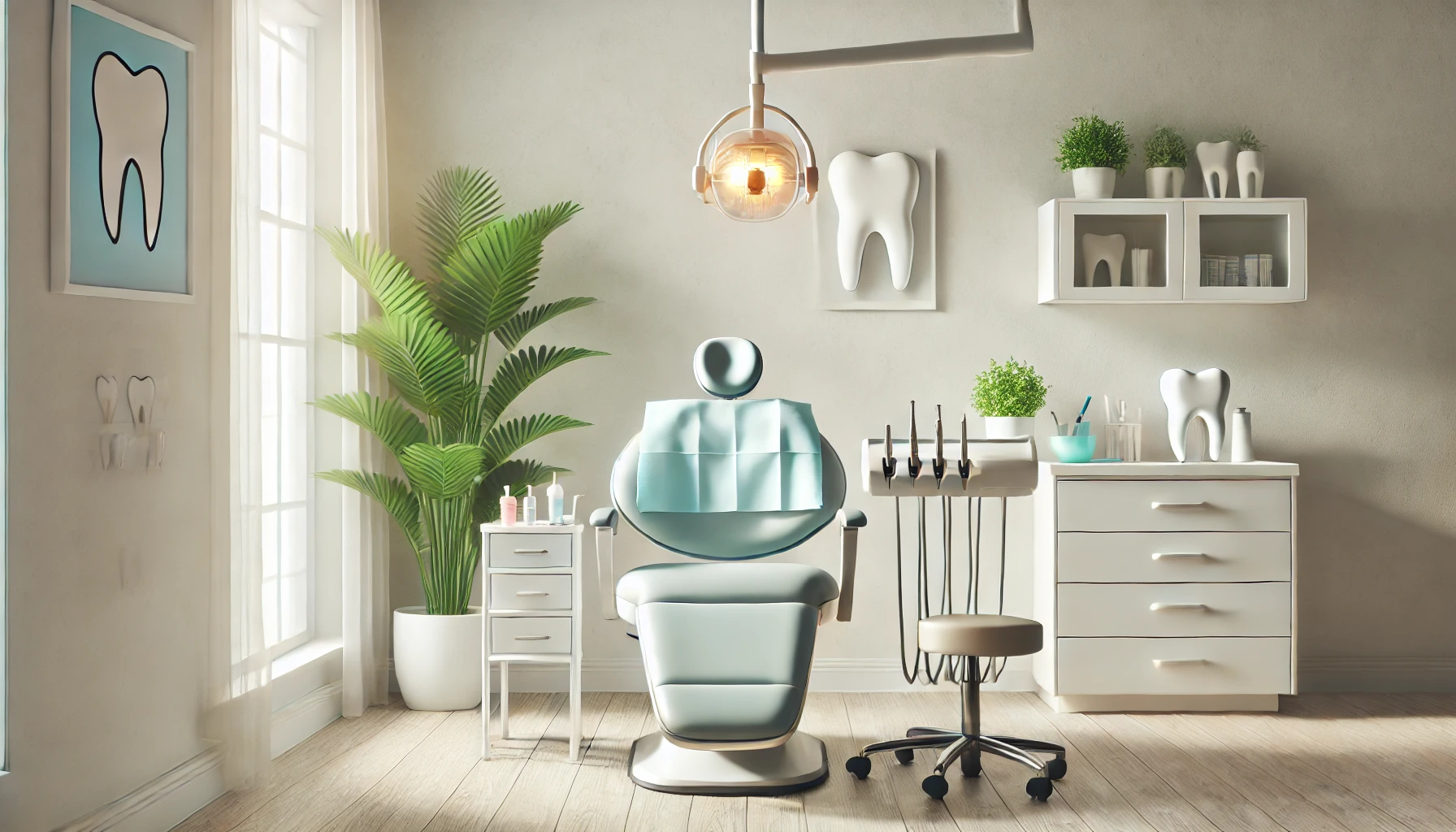 Et rolig tannlegekontor med fokus på forebygging av plutselige tannsmerter, med ren og lys atmosfære