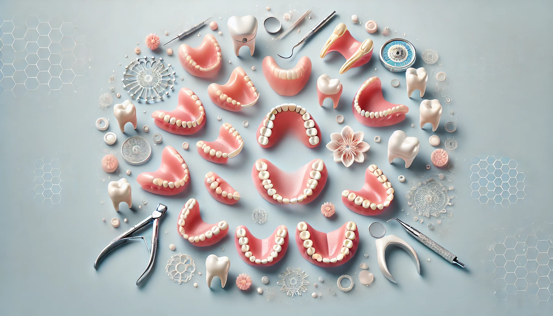 Illustrasjon av ulike typer tannproteser og deres fordeler.