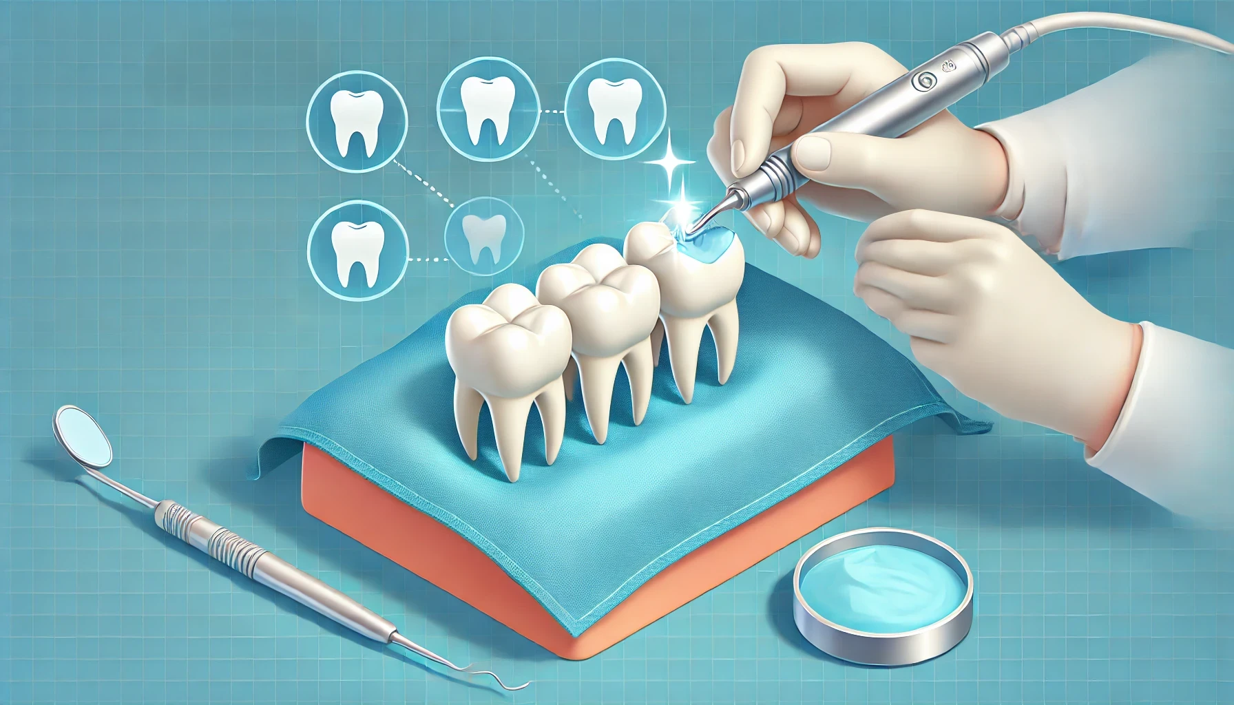 "En enkel tannbehandling for kantbinding, som viser en profesjonell tannlegebehandling i et rent miljø uten tekst eller ord."