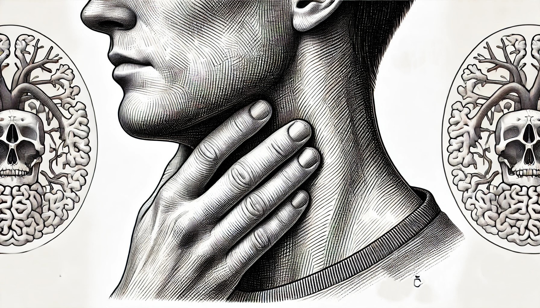 Person som holder halsen og viser tegn på ubehag relatert til drøvelen.