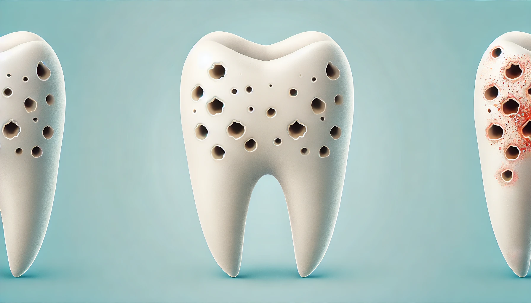 "En enkel bilde som viser de tidlige stadiene av hull på en tann, med synlige mørke flekker og lett skade."