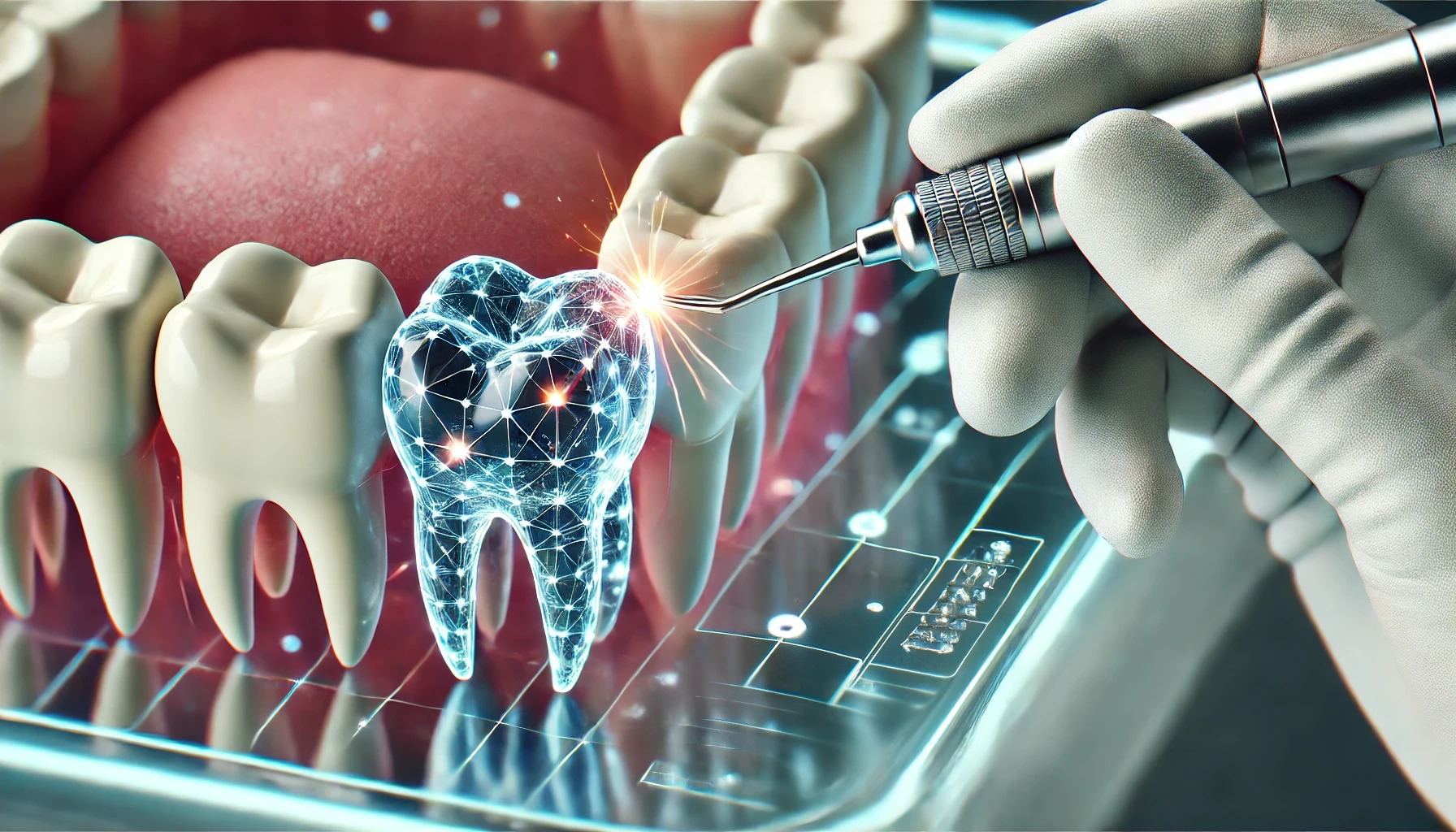 En visuell fremstilling av behandlingsprosessen for kantbinding, som viser tannbehandling i et profesjonelt miljø."
