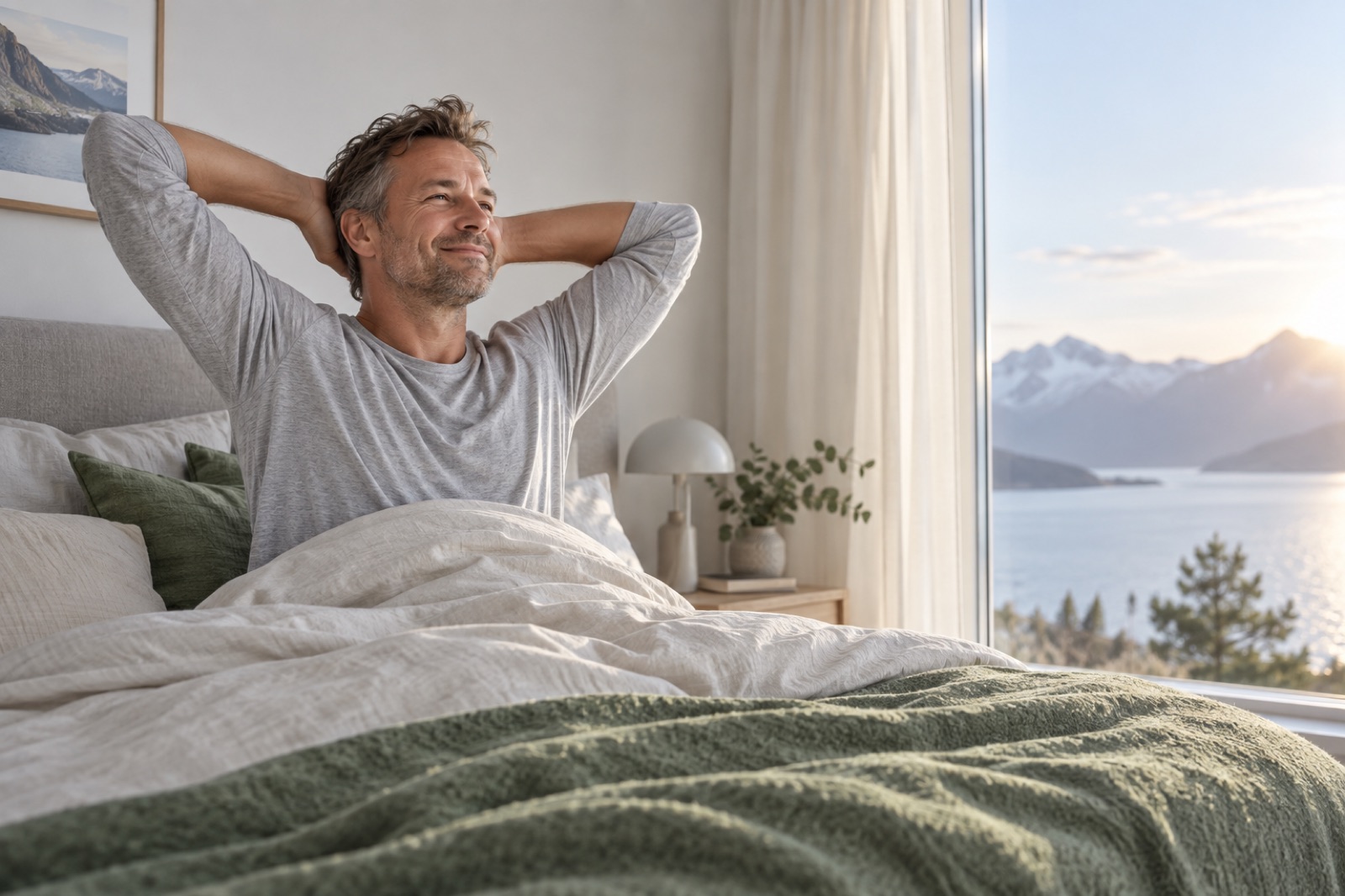 Illustrasjonsfoto av voksen person som sover rolig med individuelt tilpasset snorkeskinne